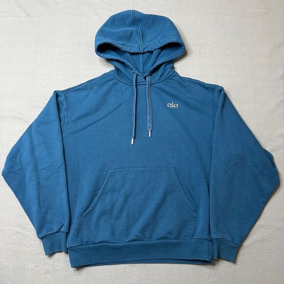 ALO Yoga Tops - Alo Yoga Accolade Hoodie Womens S Blue Long Sleeve Logo Kangaroo Pocket Pullover